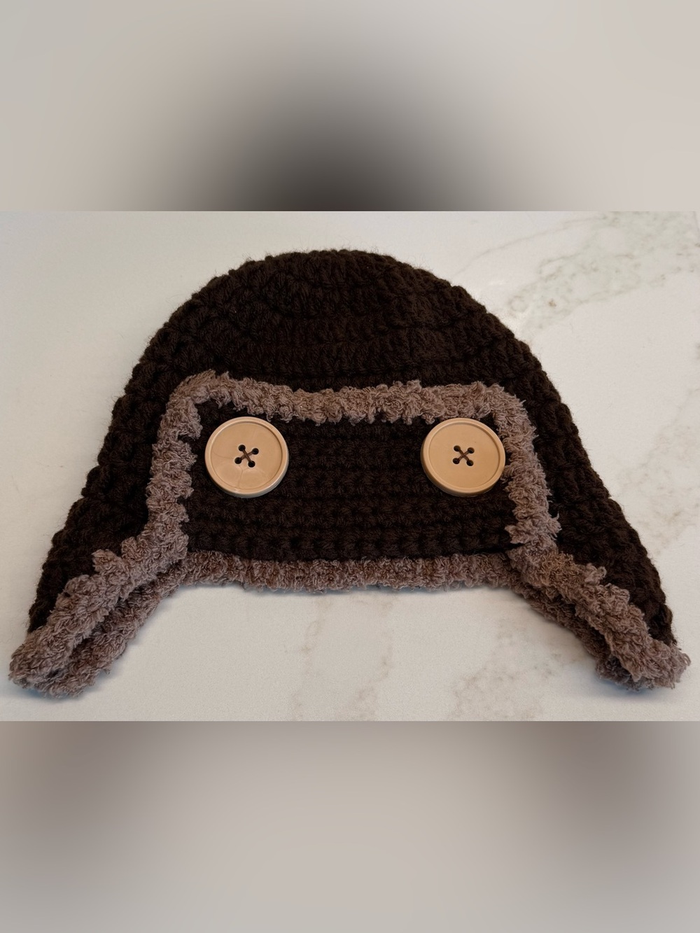Handmade Brown Crochet Trapper Hat Ear Flap Cap